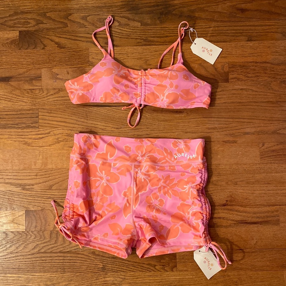 NWT Aurelle Cute Pink & Orange Bikini Top and Shorts